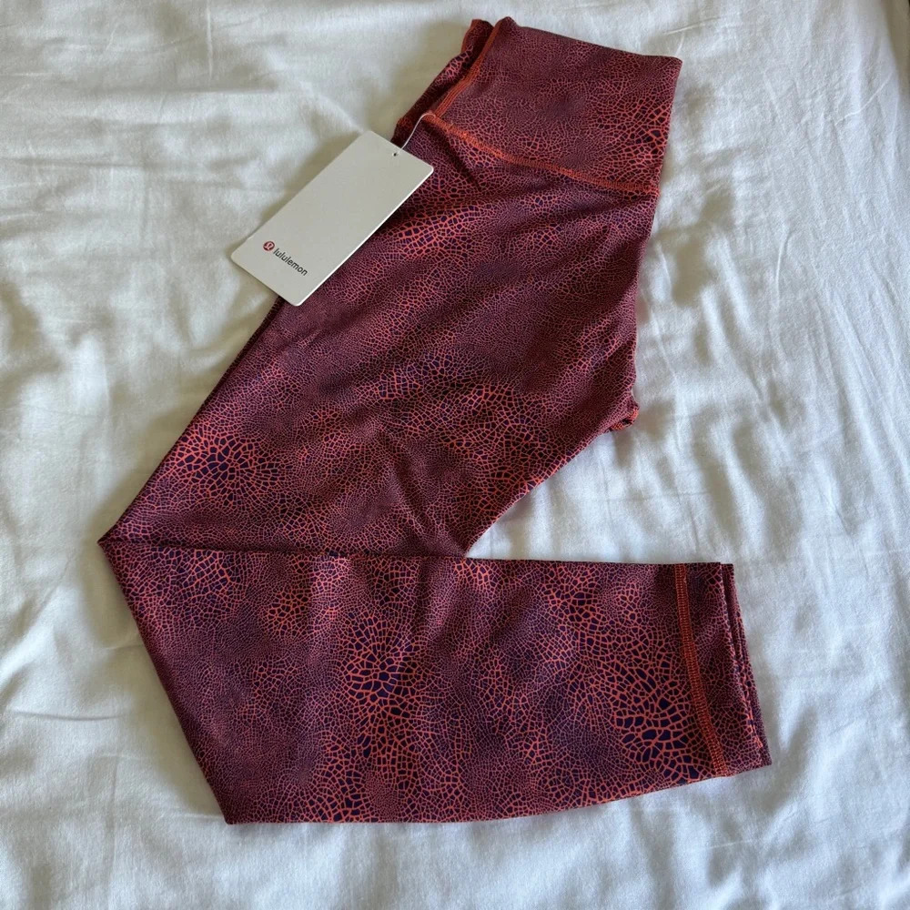 🆕 Lululemon Wunder Train HR Tight 25” Crackle Glaze Vintage Orange Larkspur